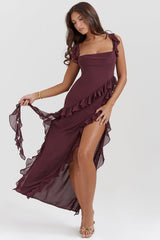 Women’s Melantha Dress – Adjustable Straps – Ruffle Detail – High Slit – Elegant Fit