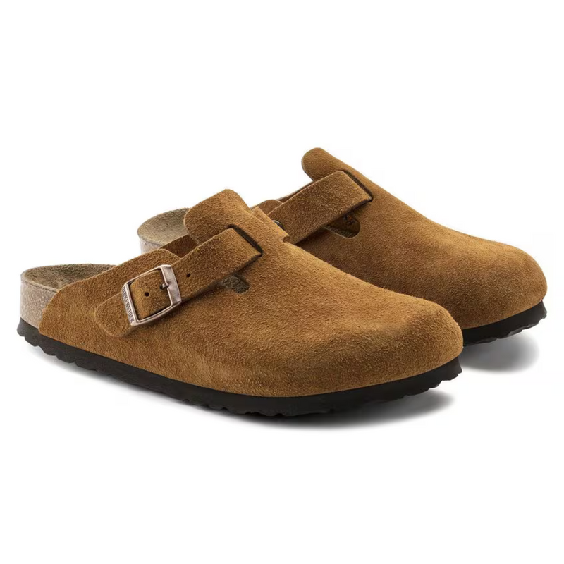 Boston Taupe Suede Clogs – Classic Design with Soft Anatomical Footbed