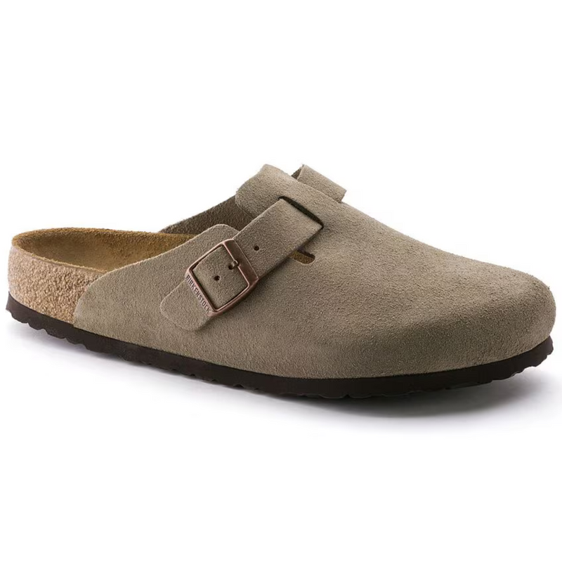 Boston Suede Clogs – Soft Anatomical Footbed & Year-Round Comfort in Natural Taupe Leather