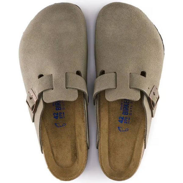 Boston Suede Clogs – Soft Anatomical Footbed & Year-Round Comfort in Natural Taupe Leather
