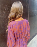 V-Neck Twist Front Midi Dress - Long Sleeve Paisley Print Cocktail Party Dress For Women