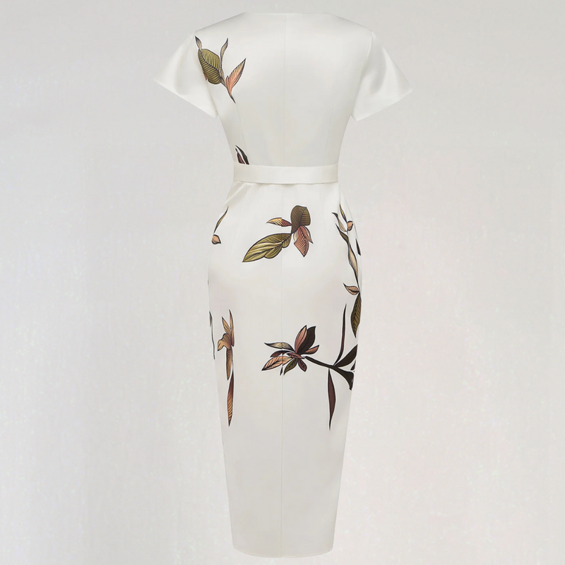 Satin Midi Dress with Floral Print – Flattering Wrap Design