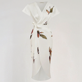 Satin Midi Dress with Floral Print – Flattering Wrap Design