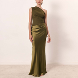One Shoulder Pleated Maxi Summer Dress