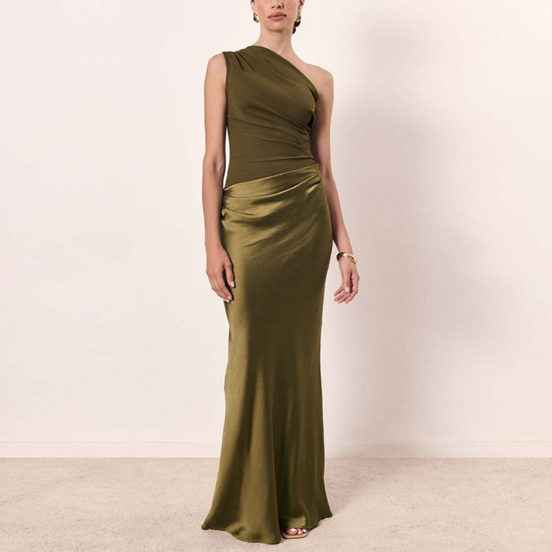 One Shoulder Pleated Maxi Summer Dress