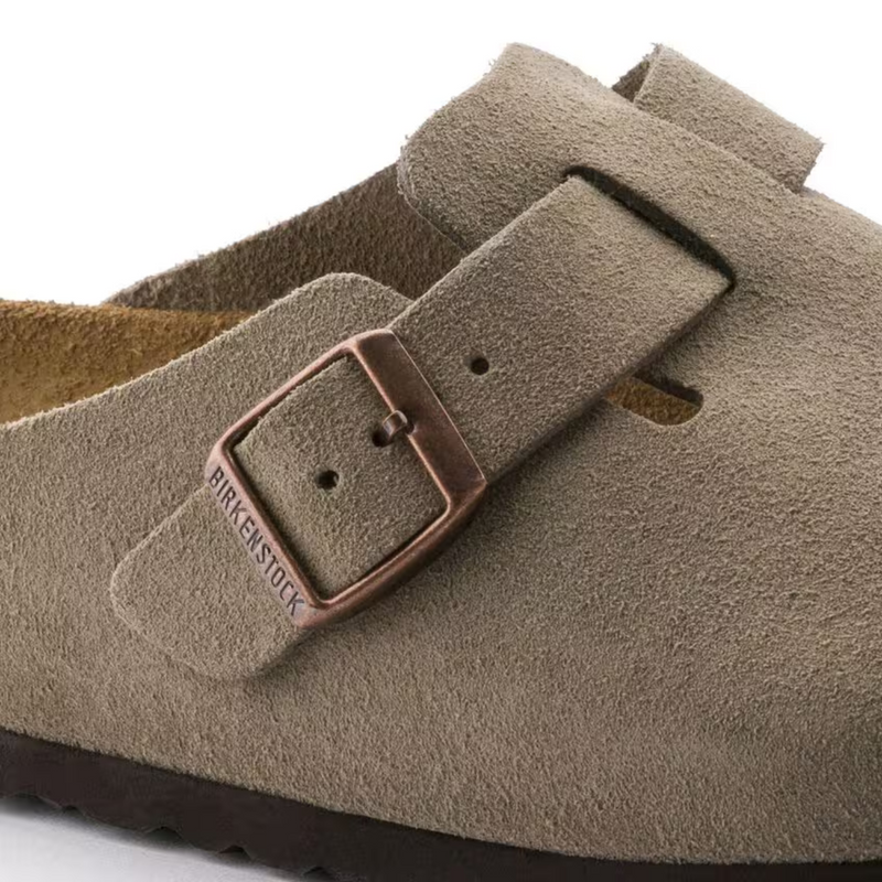 Boston Suede Clogs – Soft Anatomical Footbed & Year-Round Comfort in Natural Taupe Leather