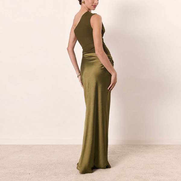 One Shoulder Pleated Maxi Summer Dress