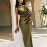 One Shoulder Pleated Maxi Summer Dress