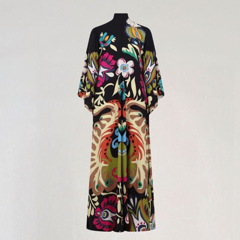 Bohemian Silk Kaftan Maxi Dress – Flowing Floral Kimono Style