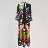 Bohemian Silk Kaftan Maxi Dress – Flowing Floral Kimono Style