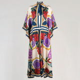 Bohemian Silk Kaftan Maxi Dress – Flowing Floral Kimono Style
