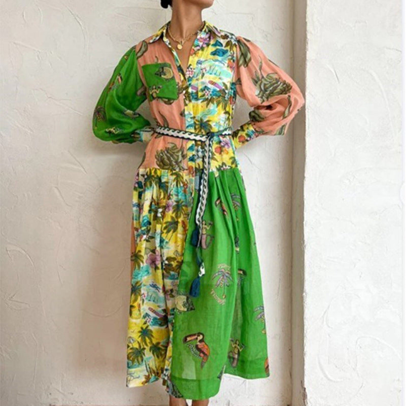 Women's Maxi Dress - Long Sleeve - V-Neck - Elegant Flowy Design