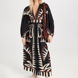 Women's Maxi Dress - Long Sleeve - V-Neck - Elegant Flowy Design