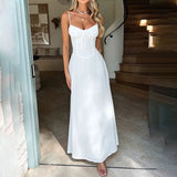 Women’s A-Line Dress – Satin Feel – Ruched Bodice – Strappy – Full Length Elegant Fit
