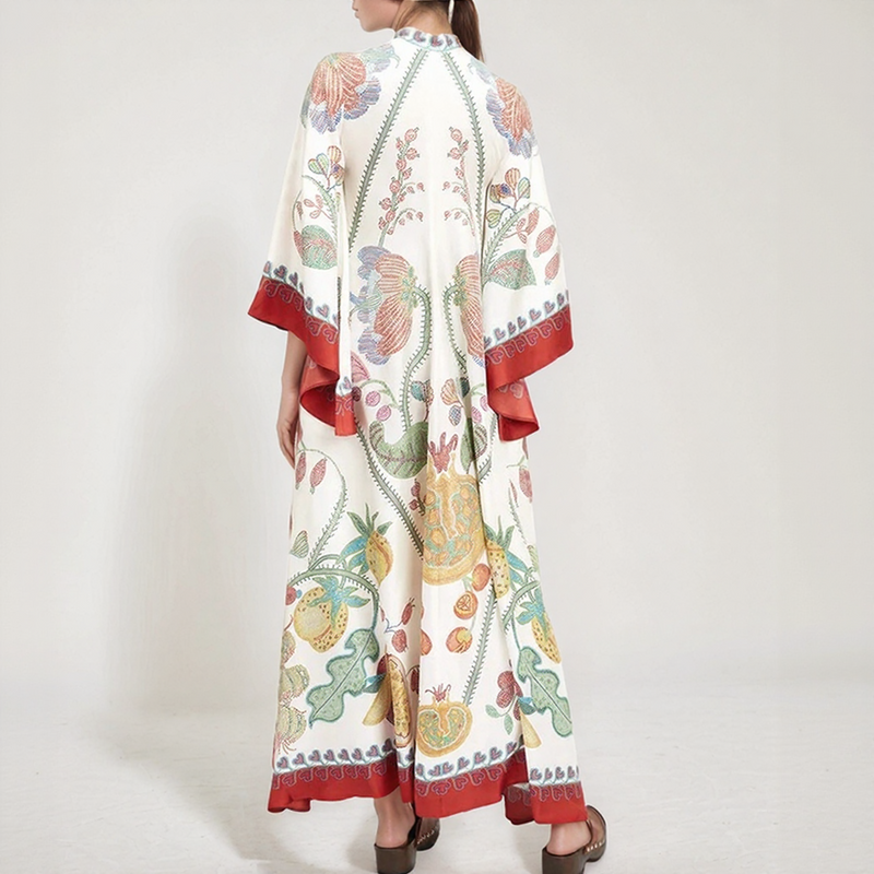 Bohemian Silk Kaftan Maxi Dress – Flowing Floral Kimono Style