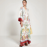 Bohemian Silk Kaftan Maxi Dress – Flowing Floral Kimono Style
