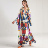 Bohemian Silk Kaftan Maxi Dress – Flowing Floral Kimono Style