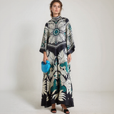 Bohemian Silk Kaftan Maxi Dress – Flowing Floral Kimono Style