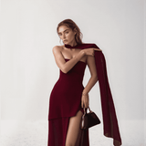 Celesta One-Shoulder Chiffon Gown with Draped Scarf Accent