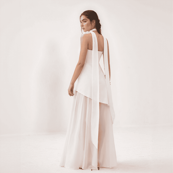 Celesta One-Shoulder Chiffon Gown with Draped Scarf Accent