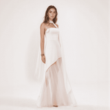 Celesta One-Shoulder Chiffon Gown with Draped Scarf Accent