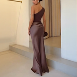 One Shoulder Pleated Maxi Summer Dress