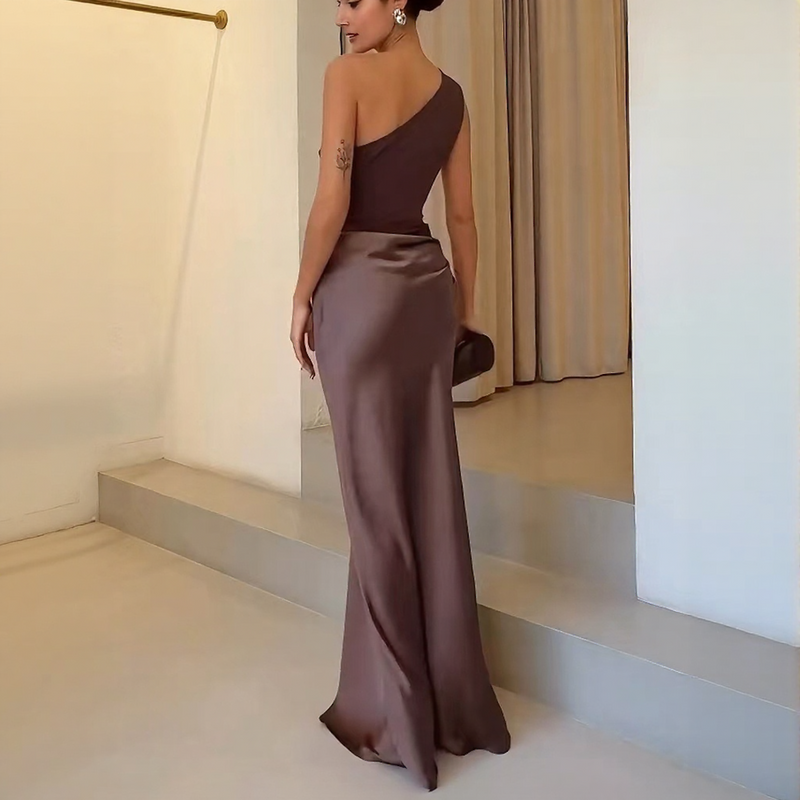 One Shoulder Pleated Maxi Summer Dress