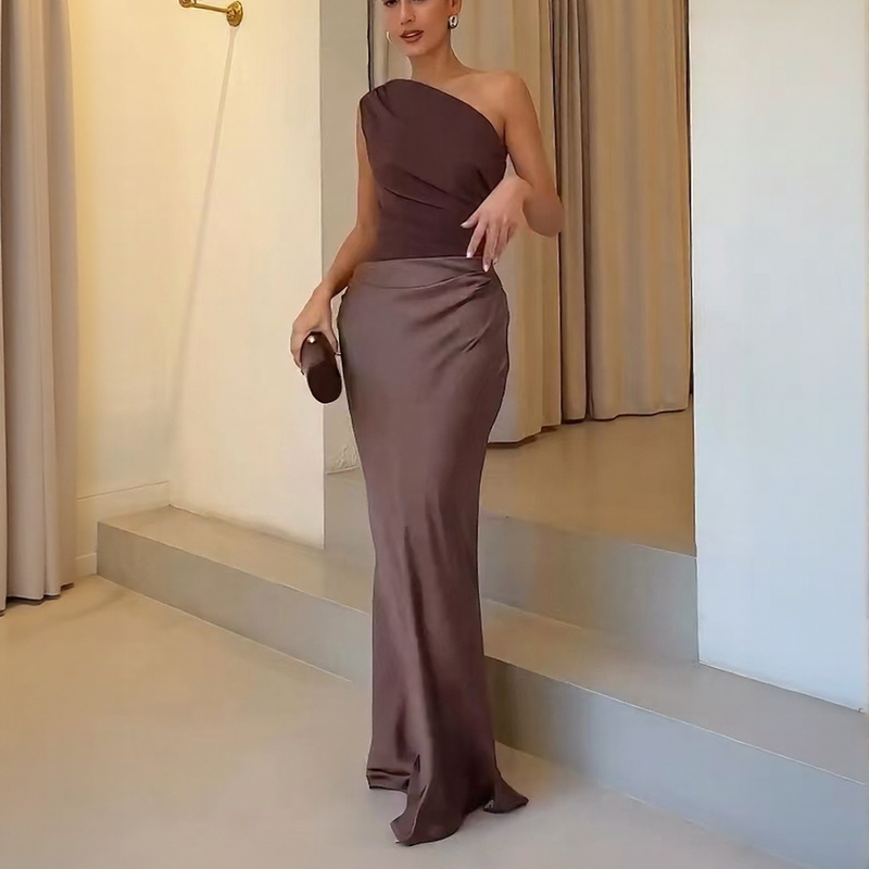 One Shoulder Pleated Maxi Summer Dress