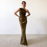 One Shoulder Pleated Maxi Summer Dress