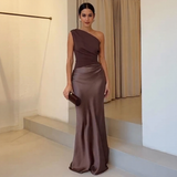 One Shoulder Pleated Maxi Summer Dress