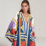 Bohemian Silk Kaftan Maxi Dress – Flowing Floral Kimono Style