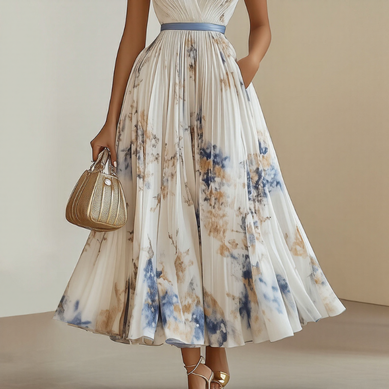 Elegant Pleated V-Neck Maxi Dress