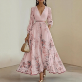 Elegant Pleated V-Neck Maxi Dress