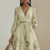 Elegant Pleated V-Neck Maxi Dress