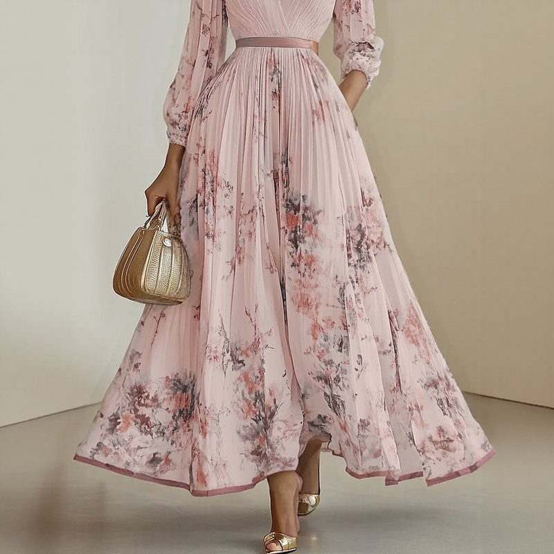 Elegant Pleated V-Neck Maxi Dress
