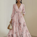 Elegant Pleated V-Neck Maxi Dress