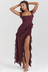 Women’s Melantha Dress – Adjustable Straps – Ruffle Detail – High Slit – Elegant Fit